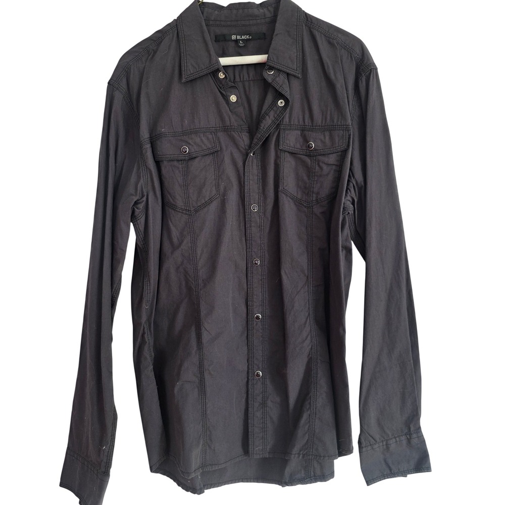 BLACK‎ Long Sleeve Button Up Shirt Men's Size L Dark Gray Snap Front